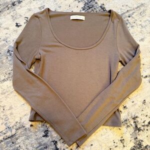 Abercrombie & Fitch Long Sleeve Cozy Lounge Knit Tee Taupe